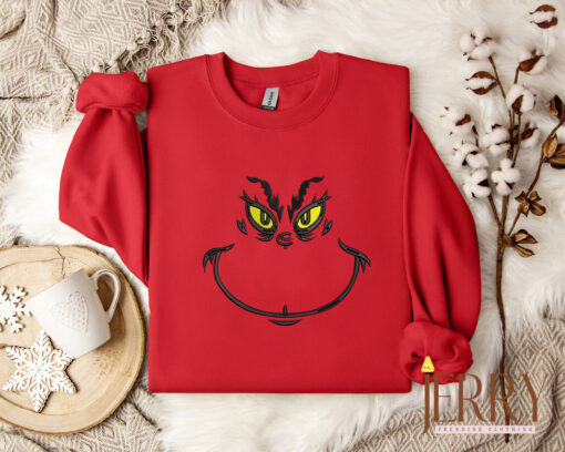 The Grinch Face Embroidered Crewneck Sweatshirt Hoodie, Grinch Face Christmas Crewneck, Grinchmas Shirt - Image 2