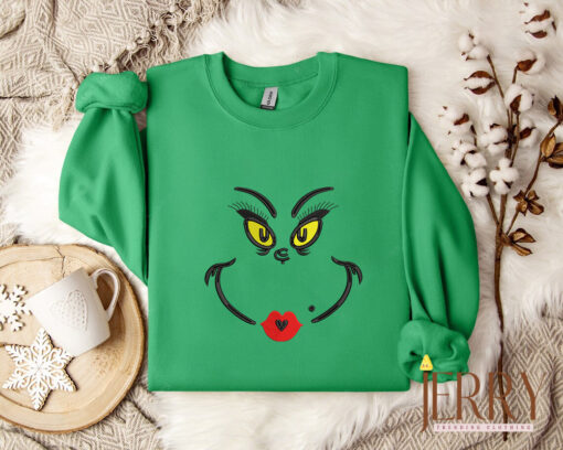 The Grinch Face Embroidered Crewneck Sweatshirt Hoodie, Grinch Face Christmas Crewneck, Grinchmas Shirt - Image 3