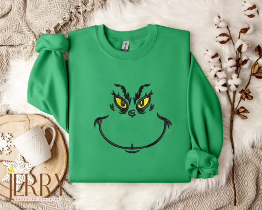 The Grinch Face Embroidered Crewneck Sweatshirt Hoodie, Grinch Face Christmas Crewneck, Grinchmas Shirt - Image 4