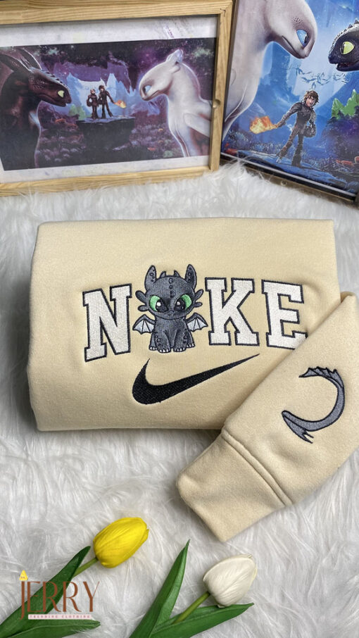 Toothless Night Fury And Light How To Train Your Dragon Disney Nike Embroidered Sweatshirts - Image 3