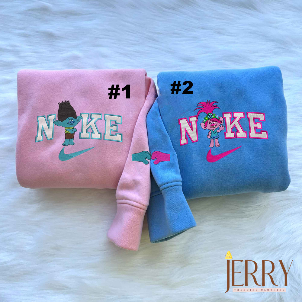 Trolls World Tour Poppy and Branch Couple Disney Nike Embroidered Sweatshirts