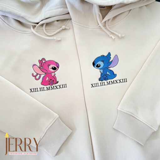 Matching Embroidery Personalized Hoodie Sweatshirt/Hoodie/Tshirt, Embroidered Stitch Couple - Image 2