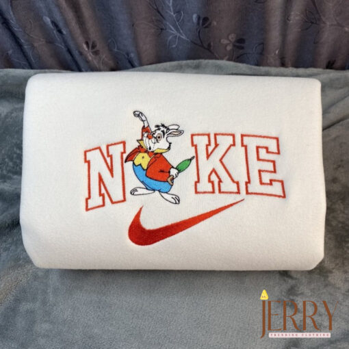White Rabbit Alice in Wonderland Disney Nike Embroidered Sweatshirt - Image 2