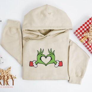 Whoville Heart Grinch Hands Embroidered Sweatshirt