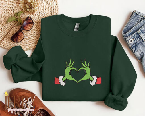 Whoville Heart Grinch Hands Embroidered Sweatshirt - Image 2