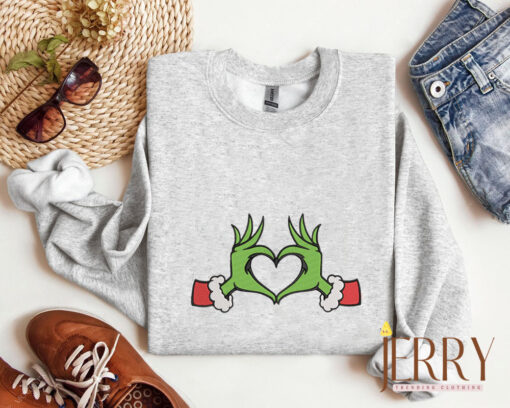 Whoville Heart Grinch Hands Embroidered Sweatshirt - Image 3