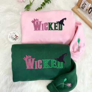 Wicked Change For Good Glitter Embroidered Sweatshirt, Elphaba and Glinda Crewneck Hoodie, Wicked Embroidered Sweatshirt