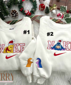 Winnie the Pooh And Eeyore Christmas Disney Nike Embroidered Sweatshirts