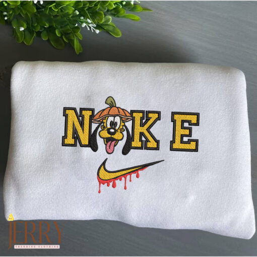 Yellow Goofy Disney Halloween Nike Embroidered Sweatshirt - Image 3