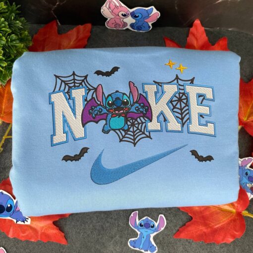 Stitch And Angel Halloween Nike Embroidered Sweatshirts - Image 3