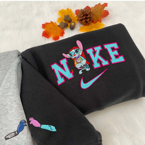 Stitch And Angel As Jack and Sally Disney Nike Embroidered Sweatshirts - Image 2