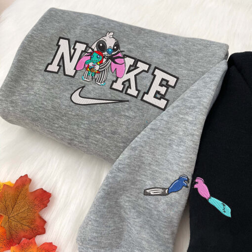 Stitch And Angel As Jack and Sally Disney Nike Embroidered Sweatshirts - Image 3