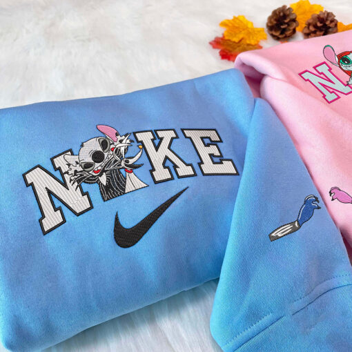 Stitch And Angel As Jack and Sally Disney Nike Embroidered Sweatshirts - Image 2