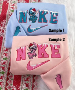Stitch And Angel Disney Christmas Nike Embroidered Sweatshirts