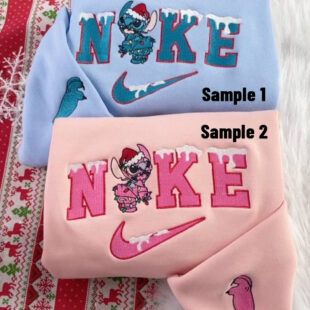 Stitch And Angel Disney Christmas Nike Embroidered Sweatshirts