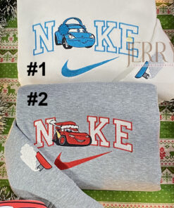 McQueen and Sally Cars Disney Nike Embroidered Sweatshirts, Christmas Gift for Couple