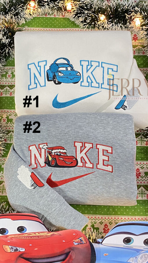 McQueen and Sally Cars Disney Nike Embroidered Sweatshirts, Christmas Gift for Couple