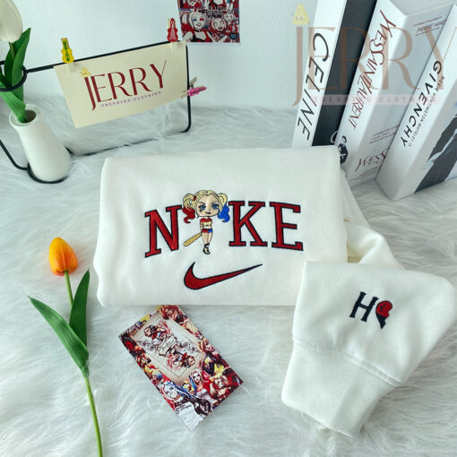 Personalized Harley Quinn Nike Embroidered Sweatshirt, Perfect Couple Gift For Halloween - Image 3