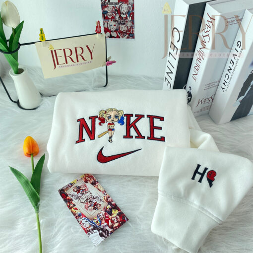 Personalized Harley Quinn Nike Embroidered Sweatshirt, Perfect Couple Gift For Halloween - Image 4