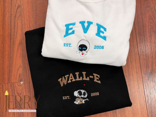 Wall-E and Eve Embroidered Crewneck, Wall-E Embroidered Sweatshirt, Vintage shirt, y2k embroidery Hoodie ECT011012