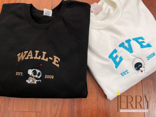 Wall-E and Eve Embroidered Crewneck, Wall-E Embroidered Sweatshirt, Vintage shirt, y2k embroidery Hoodie ECT011012 - Image 2