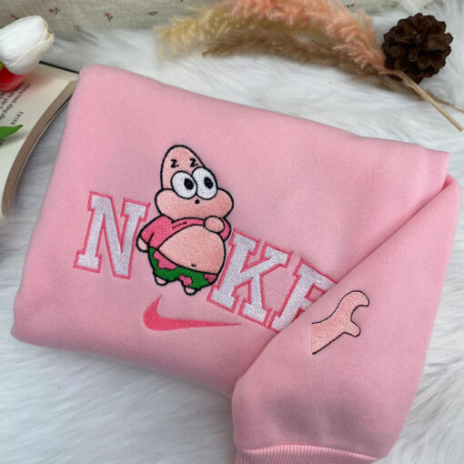 Cute Chibi Patrick Star And SpongeBob SquarePants Nike Embroidered Sweatshirt, Embroidered Nike Hoodie - Image 3
