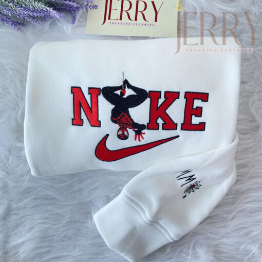 Cheap Miles Morales Spider man Nike Embroidered Matching Sweatshirt, Christmas Present For Couples
