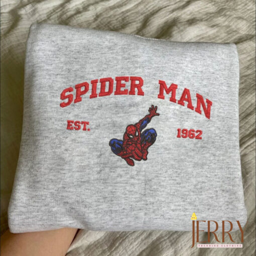 Superhero Spiderman Embroidered Shirt, Cartoon Embroidered Sweatshirts, Trending Crewneck, Spiderman shirt, Embroidery Hoodie EH269 - Image 2