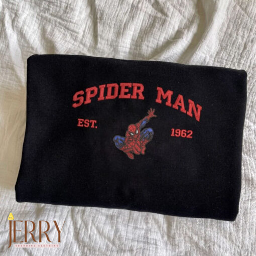 Superhero Spiderman Embroidered Shirt, Cartoon Embroidered Sweatshirts, Trending Crewneck, Spiderman shirt, Embroidery Hoodie EH269 - Image 3