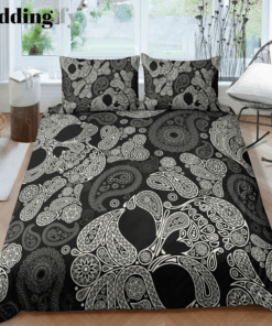 B&W Bandana Pattern Skull Bedding Set mothers day cards bed aesthetic mother's day cozy bed