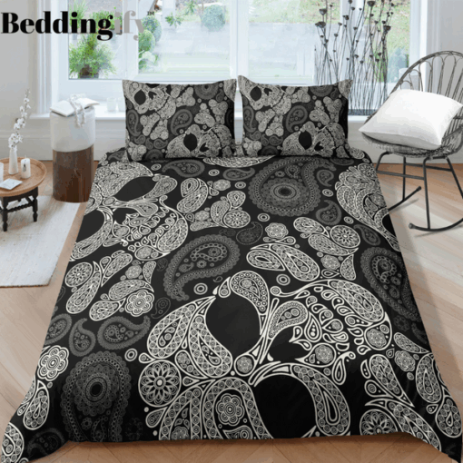 B&W Bandana Pattern Skull Bedding Set mothers day cards bed aesthetic mother's day cozy bed