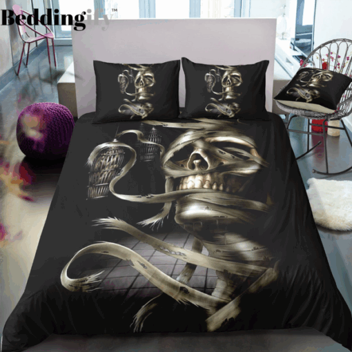 Dark Gray Mummy Skull Bedding Set mother's day cozy bed