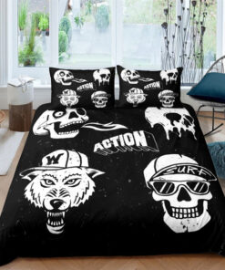feliz dia de las madres bed aesthetic Skull & Wolf Action Bedding Set