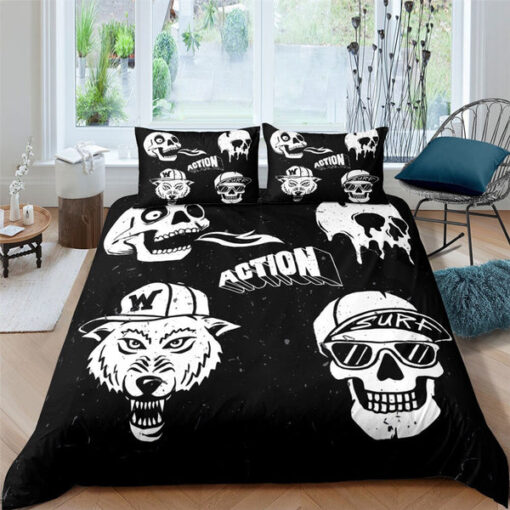 feliz dia de las madres bed aesthetic Skull & Wolf Action Bedding Set