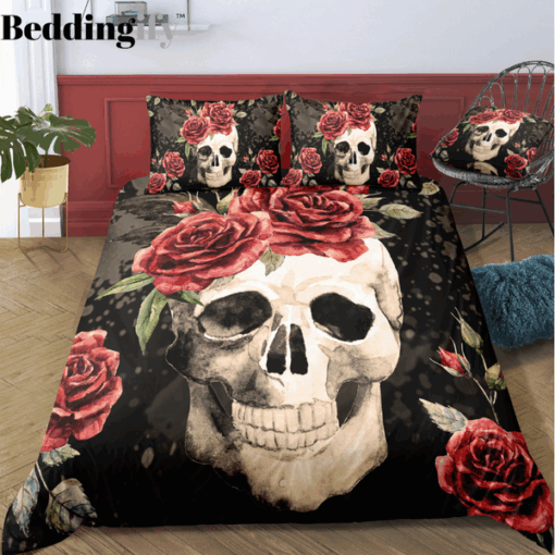 mother's day cozy bed Roses Cracked Skull Bedding Set