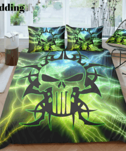Green Blue Thunder Skull Bedding Set feliz dia de las madres bed aesthetic cozy bed