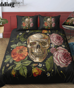 Retro Floral Gold Skull Bedding Set mother's day bed sheets feliz dia de las madres bunk bed designs