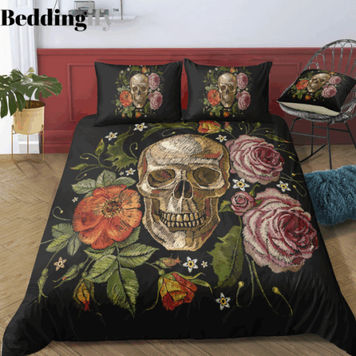 Retro Floral Gold Skull Bedding Set mother's day bed sheets feliz dia de las madres bunk bed designs