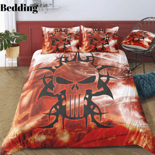 cozy bedroom aesthetic feliz dia de las madres Red White Light Skull Bedding Set