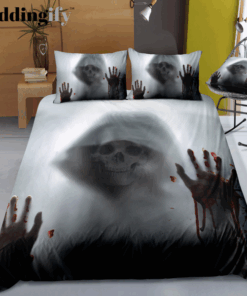 B&W Scary Skull Bedding Set feliz dia de las madres bed aesthetic cozy bedroom aesthetic