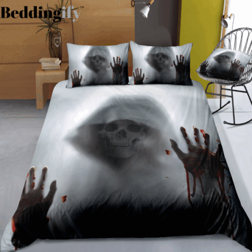 B&W Scary Skull Bedding Set feliz dia de las madres bed aesthetic cozy bedroom aesthetic