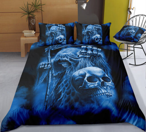 Blue Reaper Skull Bedding Set mothers day cards cozy bedroom aesthetic bed sheets