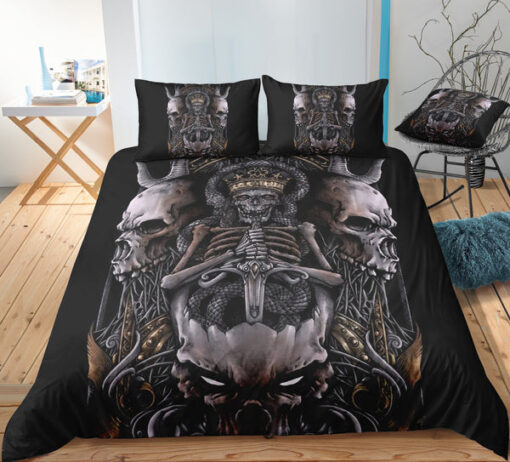 Dark Snake King Crown Skull Bedding Set feliz dia de las madres bed aesthetic