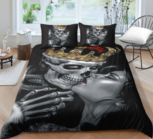 bed sheets mothers day cards cozy bed mother's day Kissing King Skull & Lady Bedding Set