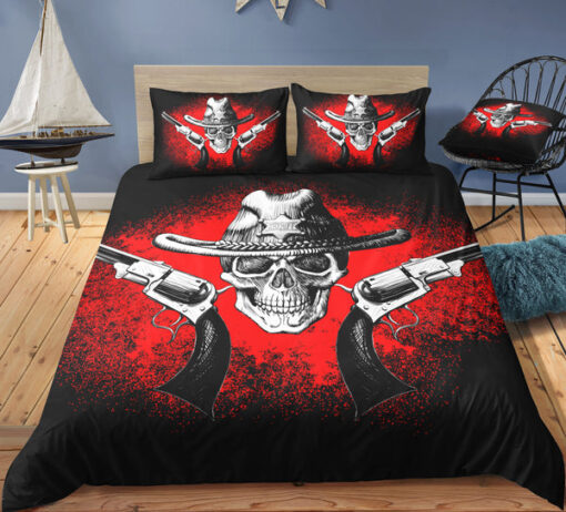 cozy bed mother's day feliz dia de las madres Red Cowboy Skull Bedding Set