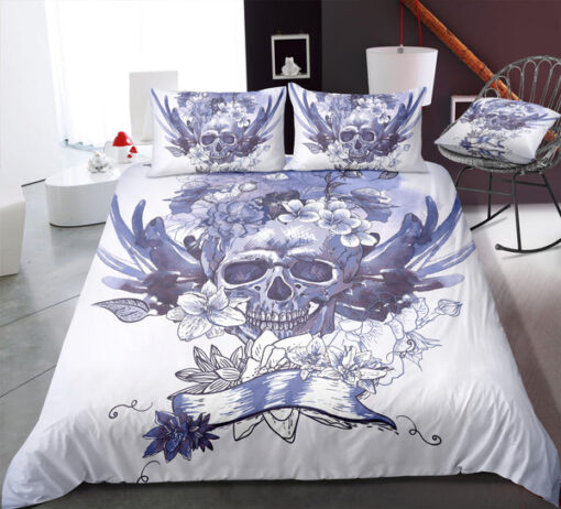 cozy bed mothers day cards mother's day Vintage Purple Wings Skull Bedding Set