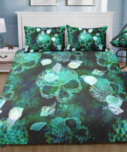 Dark Green Blue Skull Bedding Set bunk bed designs cozy bedroom aesthetic feliz dia de las madres