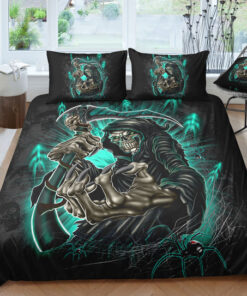 bed aesthetic bed sheets mother's day Mint Neon Skull Ghost & Spider GWBJ22610 Bedding Set