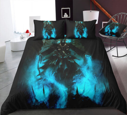 cozy bedroom aesthetic feliz dia de las madres mother's day Blue Neon Vintage Death Skull Ghost Bedding Set