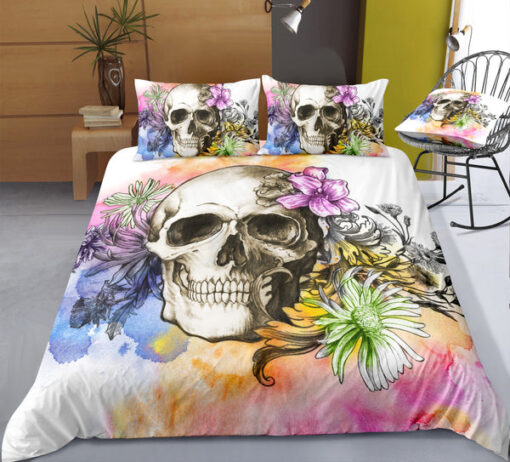 Colorful Floral Spray Skull DUBJ0281 Bedding Set cozy bedroom aesthetic feliz dia de las madres mothers day cards